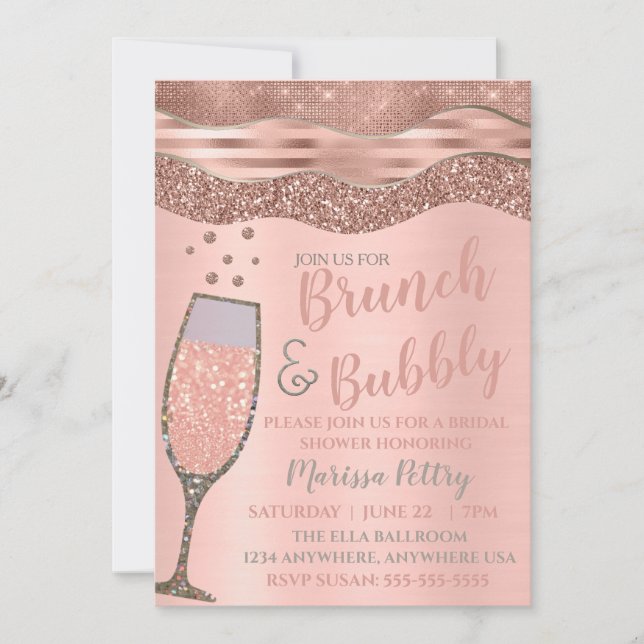 Invitation Brunch et bulle Douche Blush or Rose (Devant)