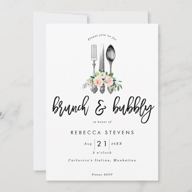 Invitation brunch et bulle rose fleurie douche nuptiale (Devant)