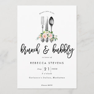 Invitation brunch et bulle rose fleurie douche nuptiale