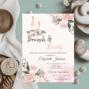 Invitation Brunch et Bulles Floral Aquarelle pour une Baby Sh