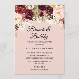 Invitation Brunch et Burgundy Floral pétillant Enterrement de