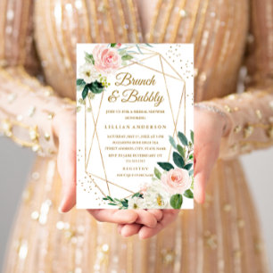 Invitation Brunch et champagne floral rose gold pour une baby