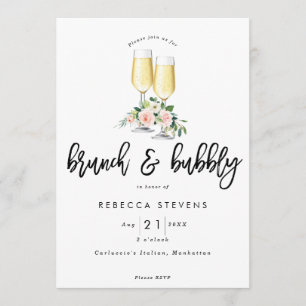 Invitation brunch et douche nuptiale florale rose pétillante