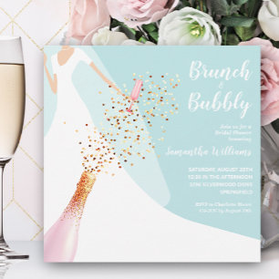 Invitation Brunch et Fête des mariées Bleue Bubbly