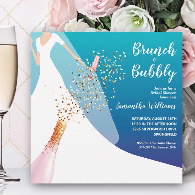 Invitation Brunch et Fête des mariées Bubbly bleu (Créateur téléchargé)