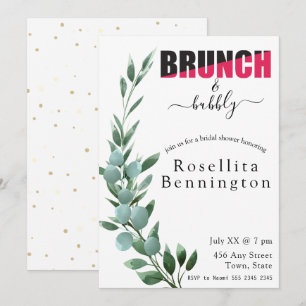 Invitation Brunch et Fête des mariées Bubbly Eucalyptus