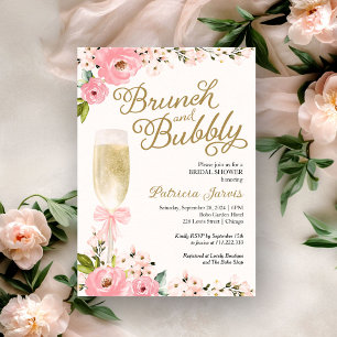 Invitation Brunch Et Fête des mariées Bubbly Or Rose Floral