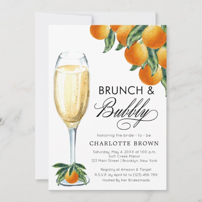 Invitation Brunch et Fête des mariées Bubbly Orange (Devant)