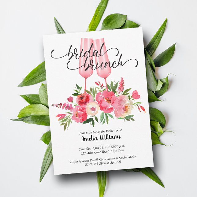 Invitation Brunch et Fête des mariées Bubby Lunettes de Champ (Bridal shower brunch and bubby pink champagne glasses invitations - INSTANT DOWNLOAD and PRINTED)