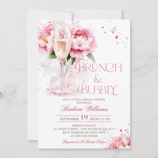 Invitation Brunch et Fête des mariées fleurie Bubbly (Devant)