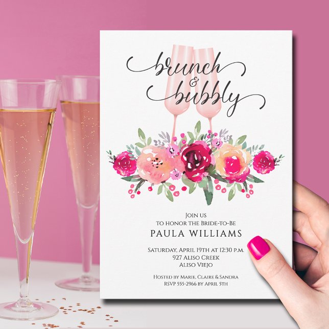 Invitation Brunch et Fête des mariées fleurie Bubbly (Brunch and Bubbly champagne flutes and floral bridal shower invitations,  INSTANT DOWNLOAD / PRINTED)