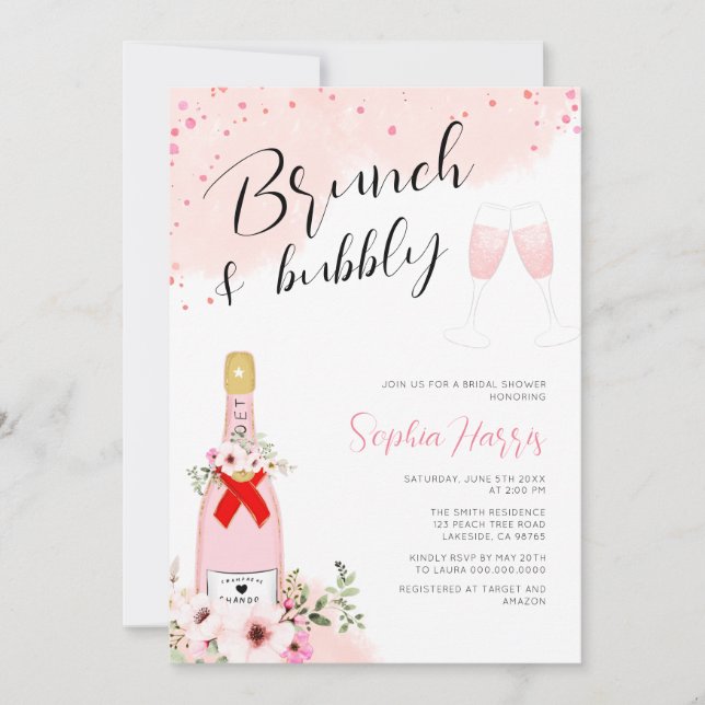 Invitation Brunch Et Fête des mariées Rose Bubbly (Devant)