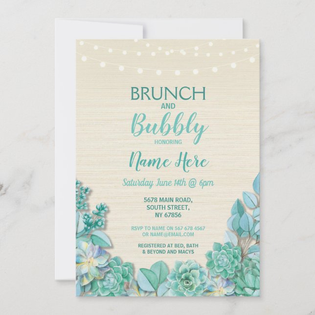 Invitation Brunch et menthe pétillante de Fête de la mariée (Devant)