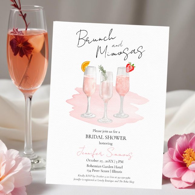 Invitation Brunch et Mimosas | Fête des mariées Cocktails ros (Créateur téléchargé)
