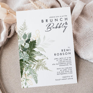 Invitation Brunch et mousseux à feuilles vertes et or