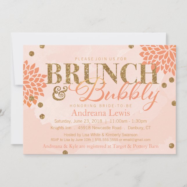 Invitation Brunch et Parties scintillant Bubbly Aquarelle dou (Devant)