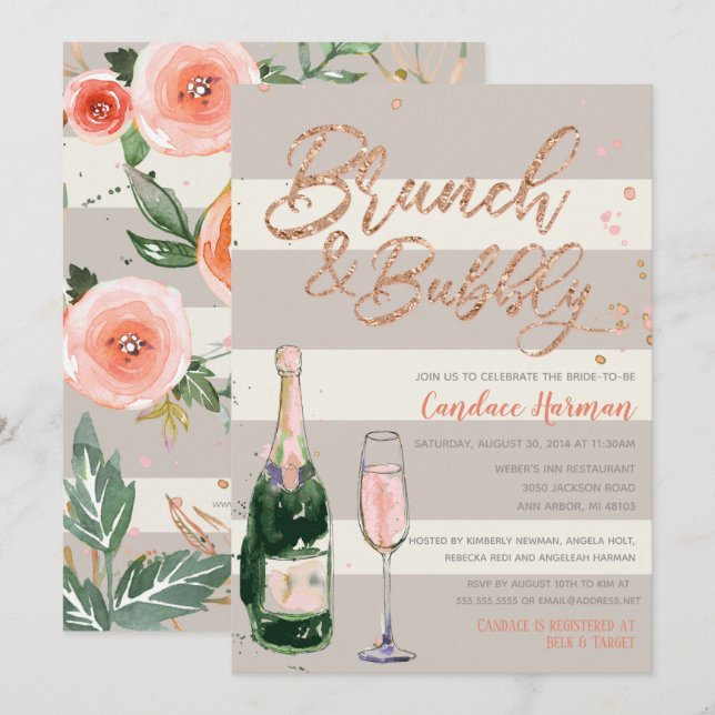 Invitation Brunch et Parties scintillant de  Rose Fête des ma (Devant / Derrière)