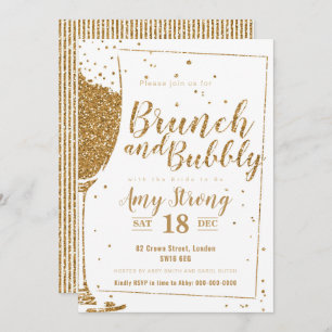 Invitation Brunch et parties scintillant en or Bubbly avec do