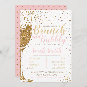 Invitation Brunch et parties scintillant en or Bubbly avec po