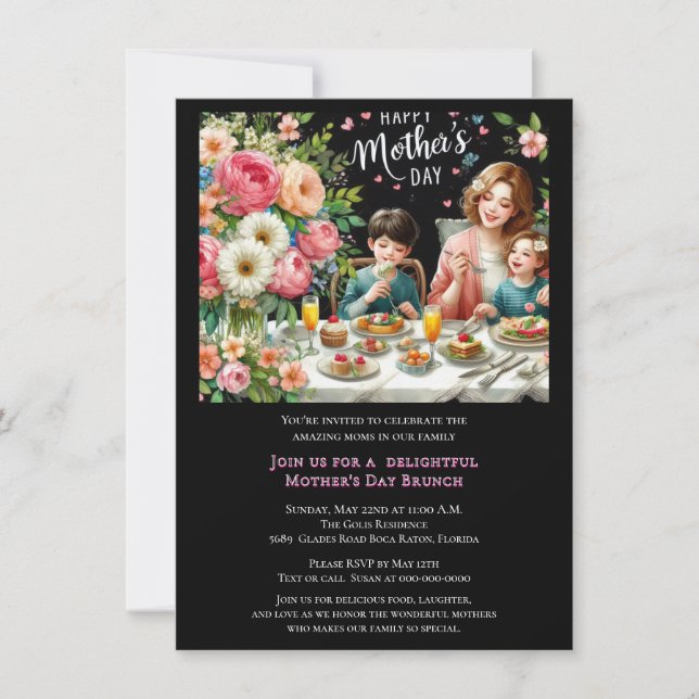 Invitation Brunch familial de la fête des mères  (Devant)