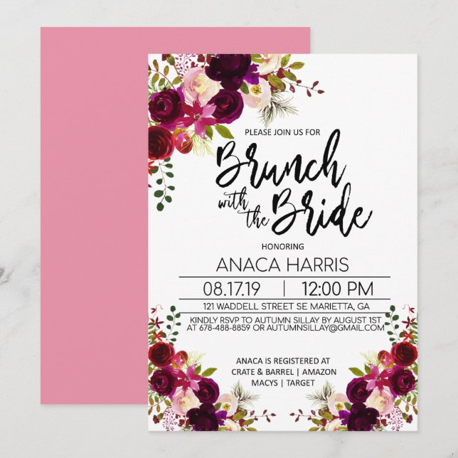 Invitation Brunch Fête des mariées - Brunch avec la mariée (Devant / Derrière)
