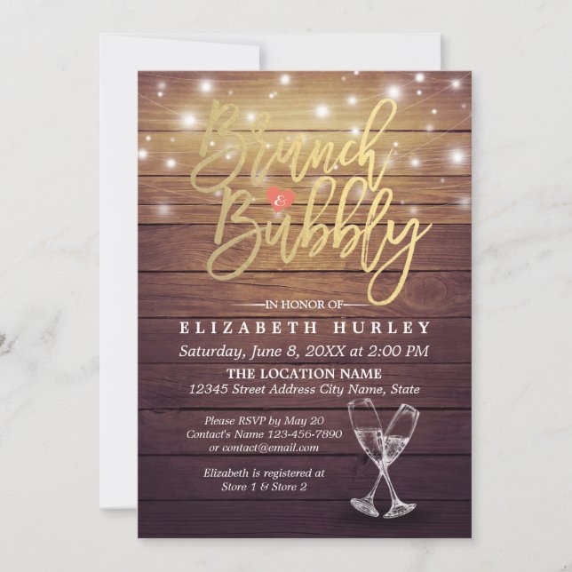 Invitation Brunch & Fête des mariées Bubbly Champagne Verre B (Devant)