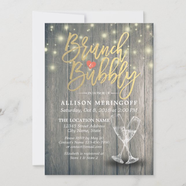 Invitation Brunch & Fête des mariées Bubbly Champagne Verre B (Devant)