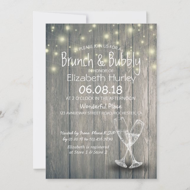 Invitation Brunch & Fête des mariées Bubbly Champagne Verre B (Devant)