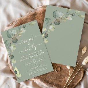 Invitation Brunch & Fête des mariées Bubbly Eucalyptus vert