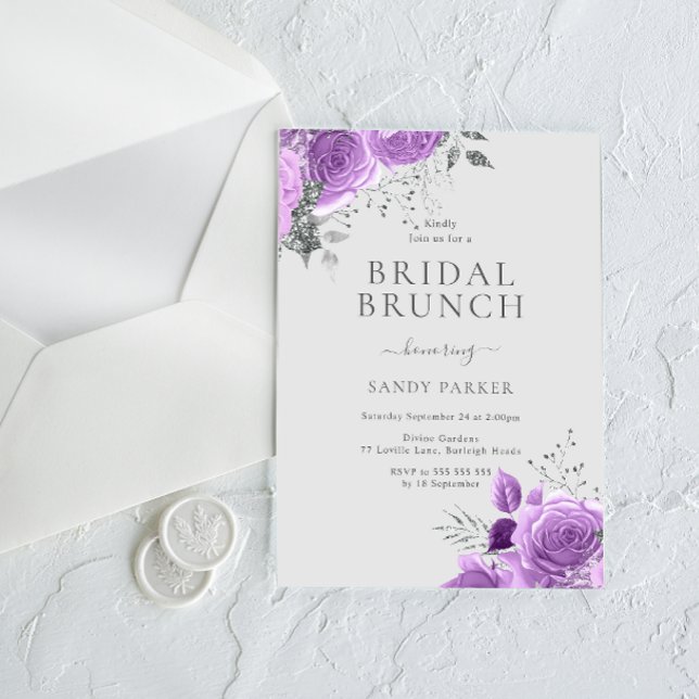 Invitation Brunch Fête des mariées Lavender Purple & Argent (Créateur téléchargé)
