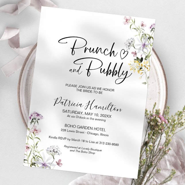 Invitation Brunch fleur sauvage Et Fête des mariées Bubbly (Créateur téléchargé)