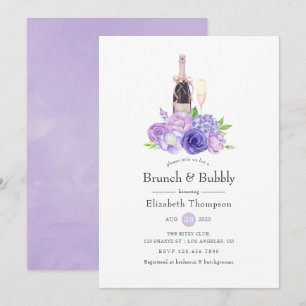 Invitation Brunch Fleuris Violet Pastel & Champagne pour une