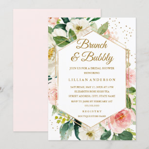 Invitation Brunch Floral Blush Gold Et Fête de l'mariée Bubbl