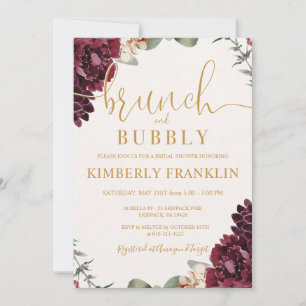 Invitation Brunch Floral Bourgogne et Fête des mariées Bubbly