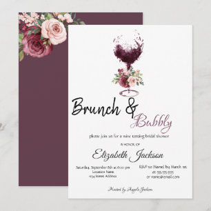 Invitation Brunch Floral dans un Verre à Vin & Mariage aux Bu