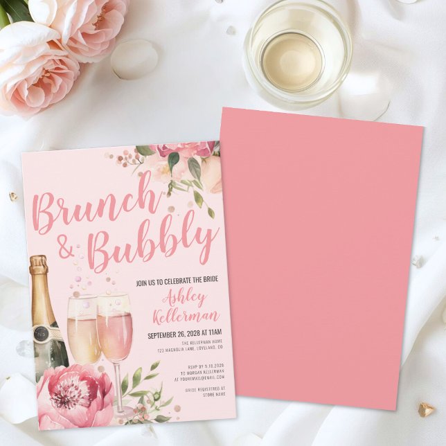 Invitation Brunch Floral Et Fête des mariées Bubbly (Brunch And Bubbly Floral Bridal Shower Invitation)
