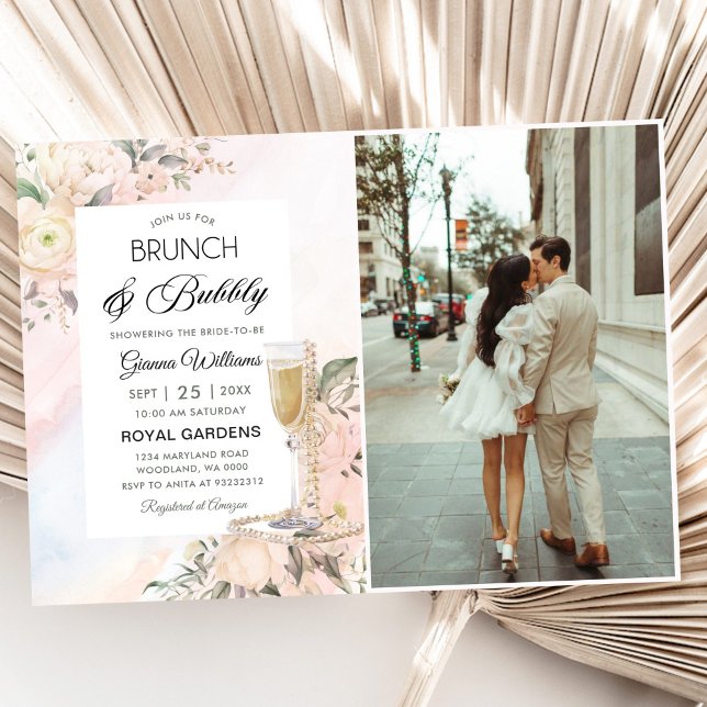 Invitation Brunch Floral Et Fête des mariées Bubbly Photo (Créateur téléchargé)