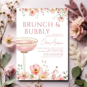 Invitation Brunch floral et Fête des mariées champagne Bubbly