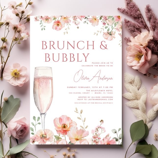Invitation Brunch floral et Fête des mariées champagne Bubbly (Créateur téléchargé)