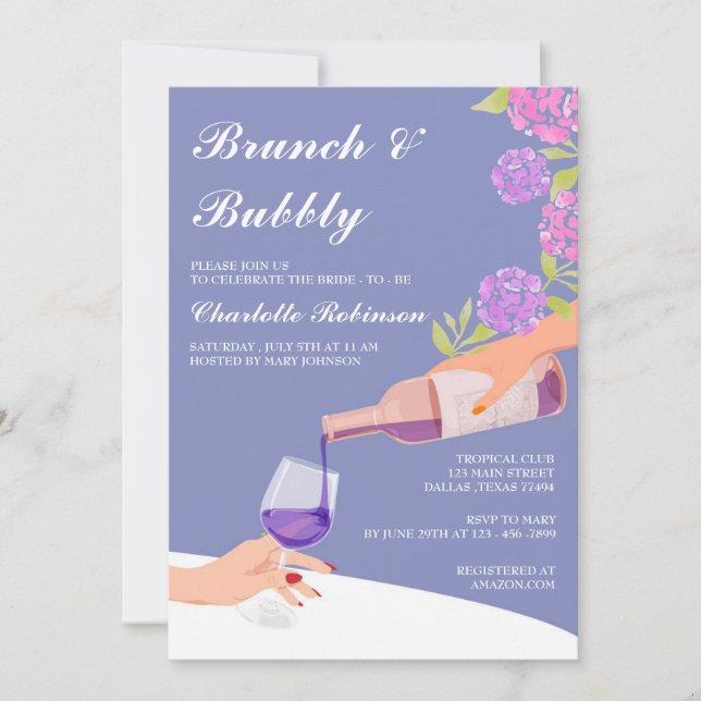 Invitation Brunch Floral Hydrangea Et Fête des mariées Bubbly (Devant)