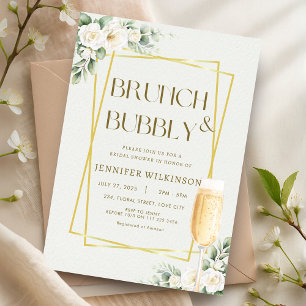 Invitation Brunch Floral Or & Fête des mariées Bubbly