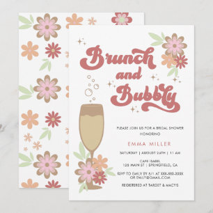 Invitation Brunch floral rétro et Fête des mariées bulle