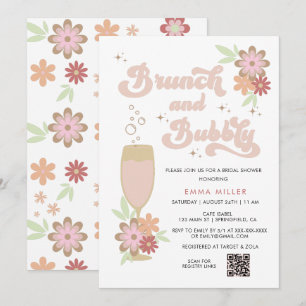 Invitation Brunch floral rétro et Fête des mariées bulle