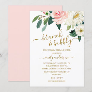 Invitation Brunch Floral Rose Et Fête de l'mariée Bubbly
