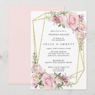 Invitation Brunch Mariage à fleurs rose pâle