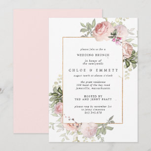 Invitation Brunch Mariage à fleurs rose pâle