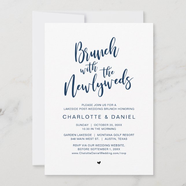 Invitation Brunch mariage avec les jeunes mariés, Moderne rus (Devant)