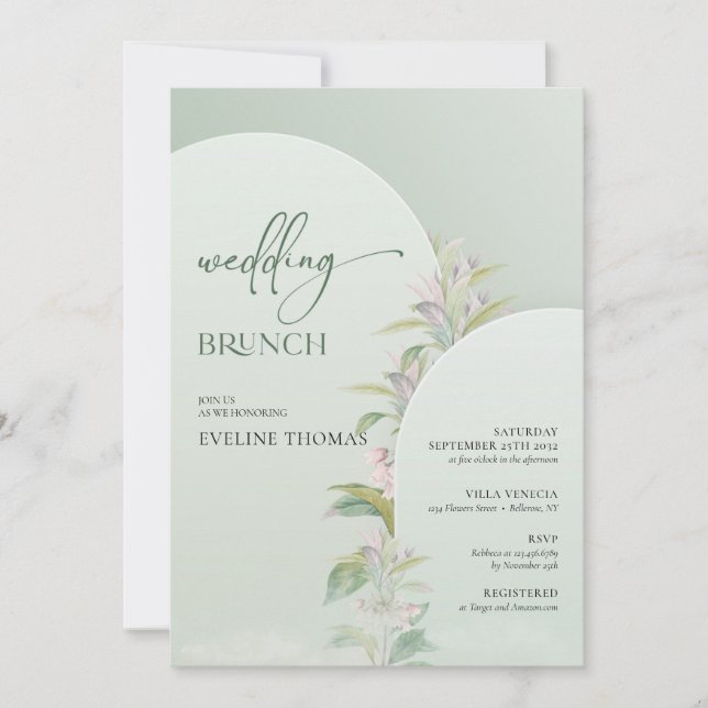 Invitation Brunch mariage boho printanier arche verdure (Devant)