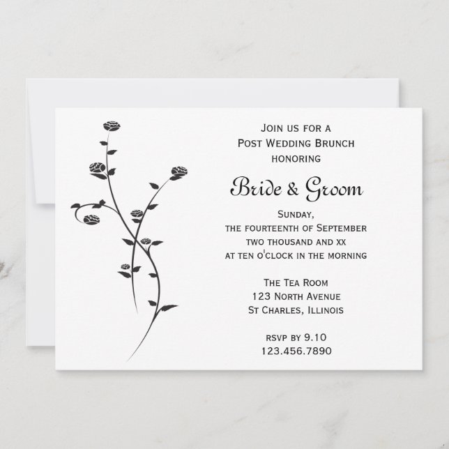 Invitation Brunch Mariage de poste de Roses noires et blanche (Devant)