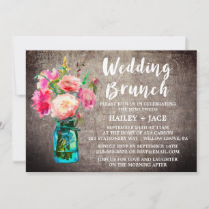 Invitation Brunch Mariage rustique Mason Jar et Flower Bouque